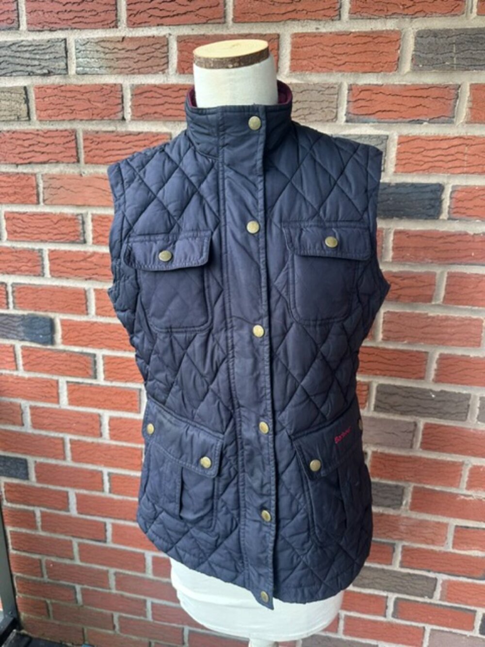 Barbour Fibre Down Navy Quilted Insulated Vest Snap & Zip Closure - Size 6